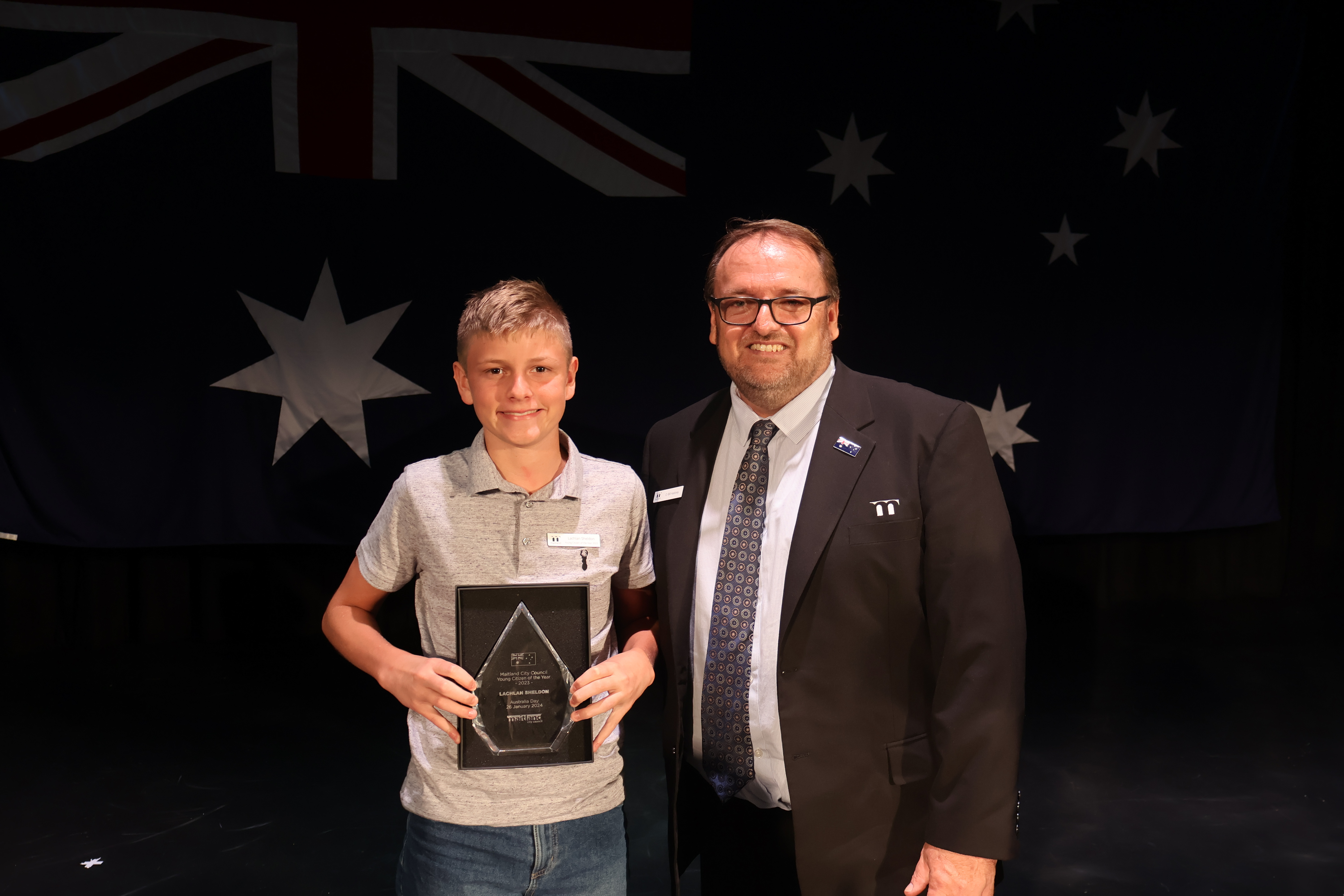 Lachlan Sheldon with Councillor Bill Hackney