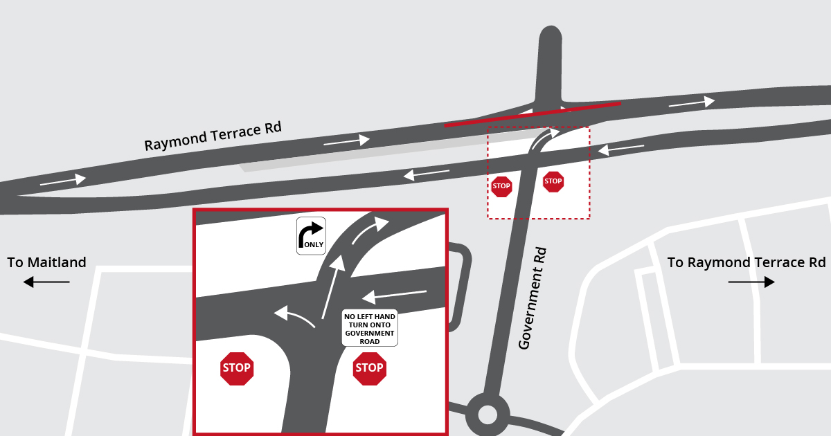 Traffic changes along Raymond Terrace Road and Government Road, Thornton