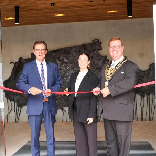 General Manager David Evans with Maya Young and Mayor Philip Penfold