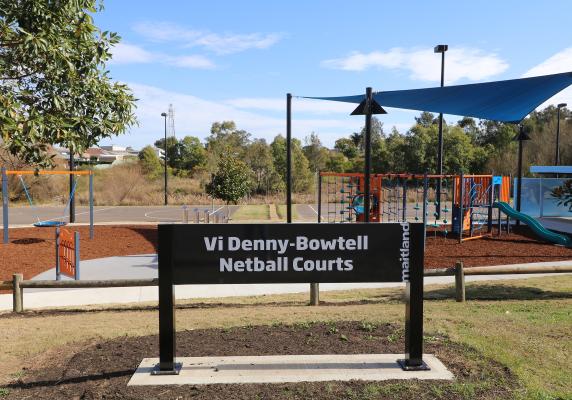 Sign at Vi Denny-Bowtell Netball Courts