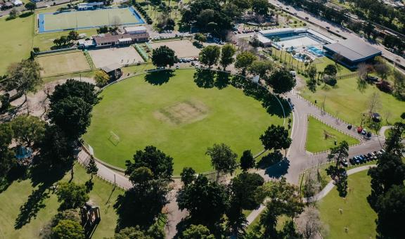 Aerial view of Maitland Park and Pool