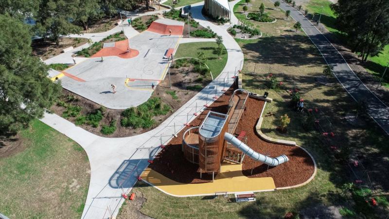 Aerial photo of Harold Gregson Reserve play tower 