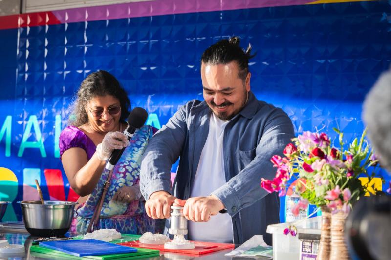 Adam Liaw cooking at Maitland Riverlights demonstration stage