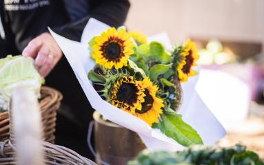 Sunflowers at market stall