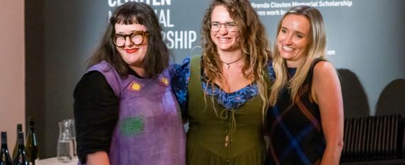 Brenda Clouten co-judge artist Katy B Plummer (left) with winner winner Sandy Sanderson (middle) and runner up Liss Finney