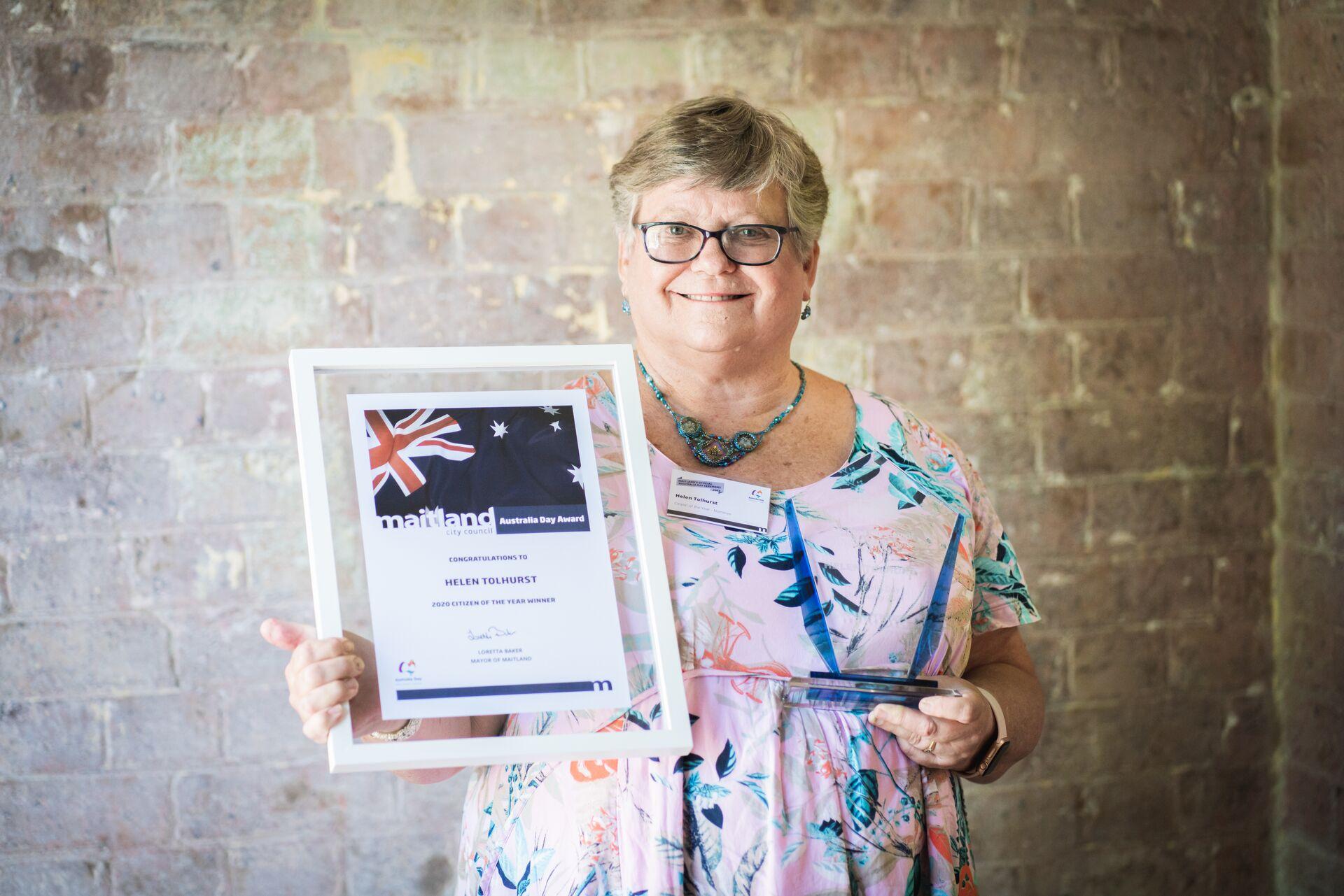 Helen Tolhurst receiving Citizen of the Year award