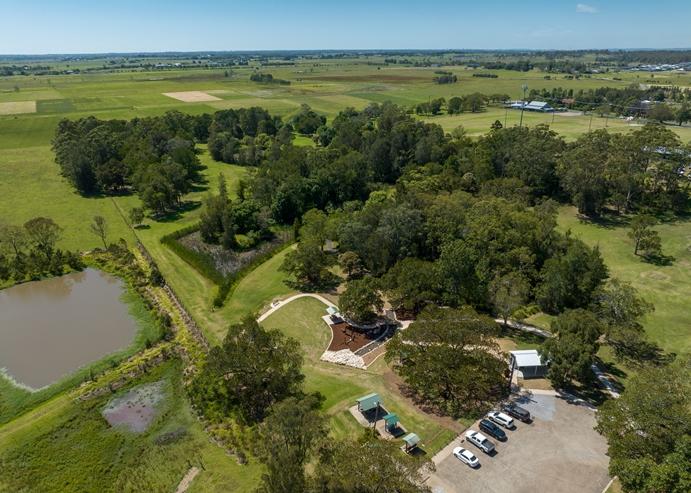 Aerial view of park and carpark