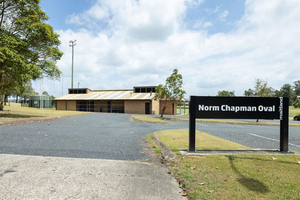 Norm Chapman Oval sign, amenities and carpark 