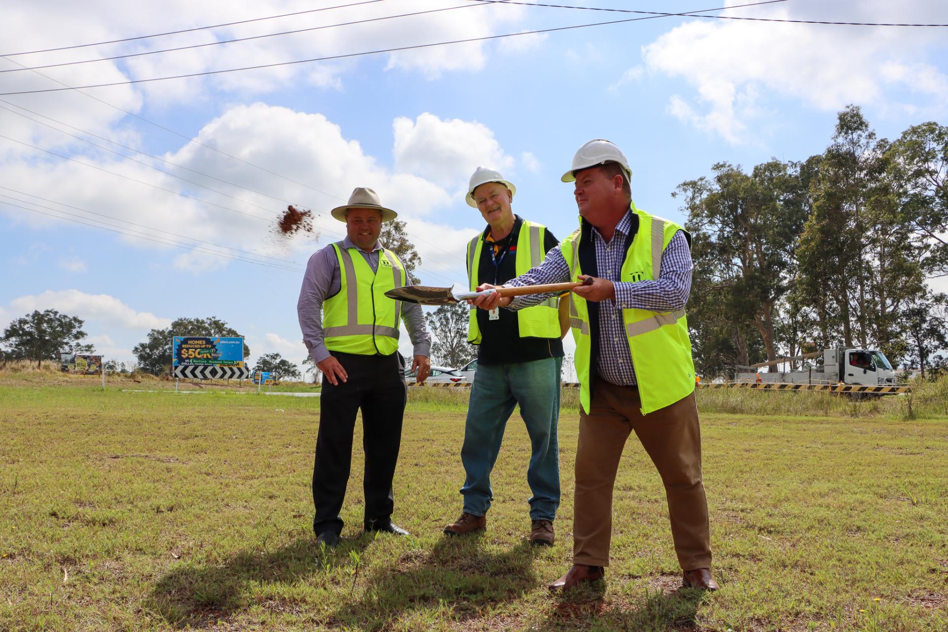 Mayor Philip Penfold, turning the first sod in January 2023 with representatives from Council and Transport for NSW.