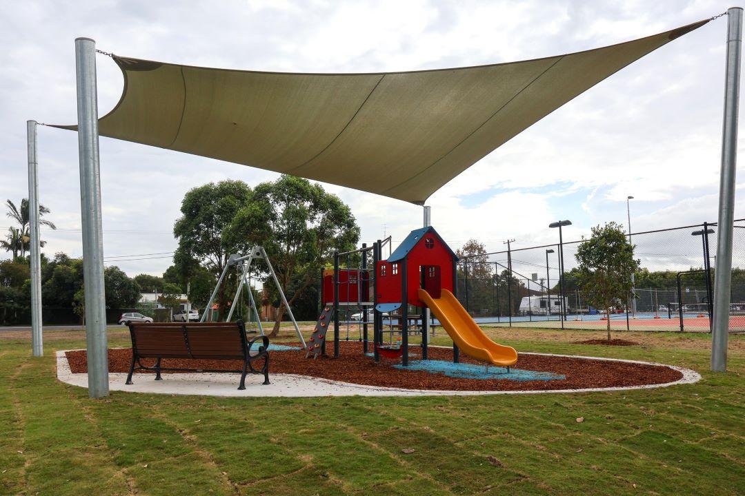 Seating and play equipment at Rous Park