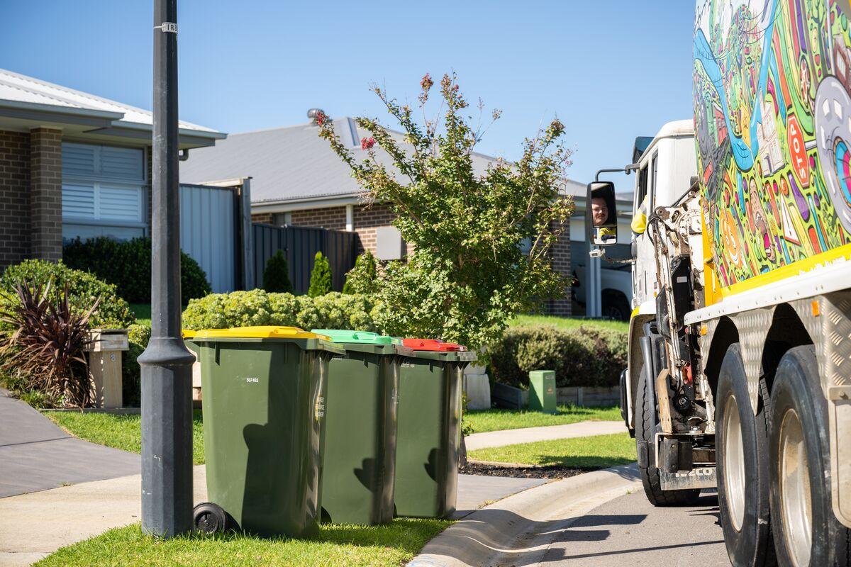 Three bins place on kerbside